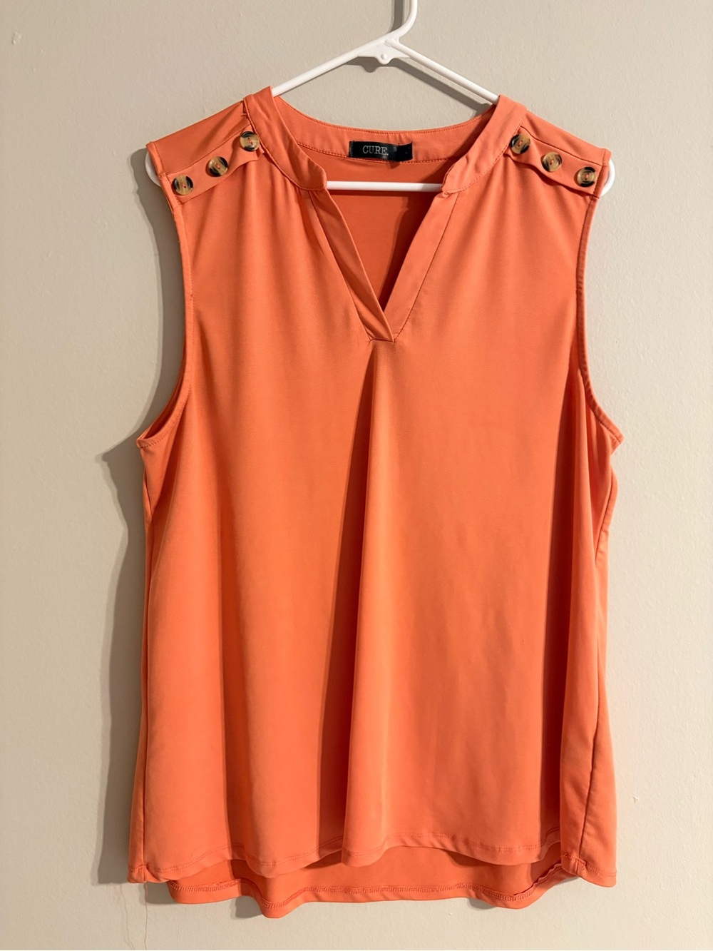 Cure Sleeveless Notch-Neck Resort Tank with Button Shoulder Detail